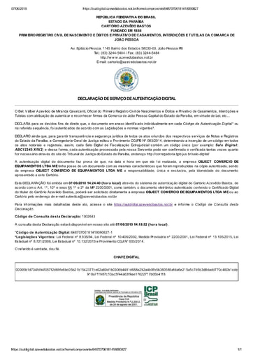 PREGÃO ELETRÔNICO Nº 011/2020 - HABILITAÇÃO - DOC. COMPLEMENTAR - ITEM 19 - OBJECT