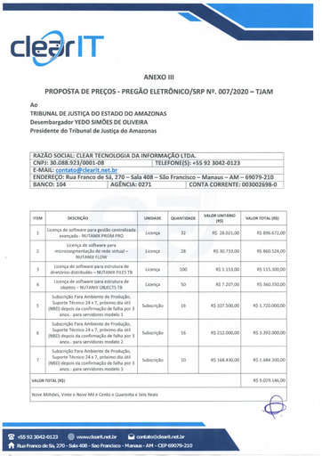 PREGÃO ELETRÔNICO Nº 007/2020 - PROPOSTA - CLEAR TECNOLOGIA
