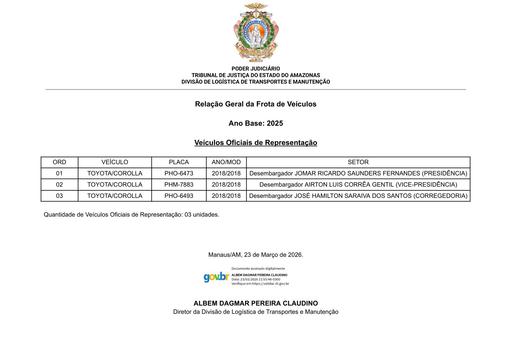 VEÍCULOS OFICIAIS DE REPRESENTAÇÃO