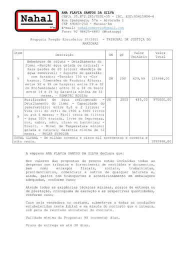 PREGÃO ELETRÔNICO Nº 037/2021 - PROPOSTA - ITENS 5 E 9 - ANA FLAVIA
