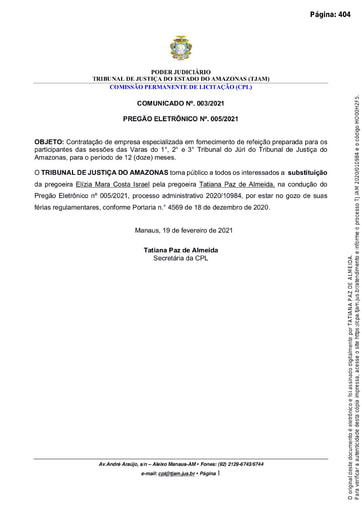 PREGÃO ELETRÔNICO Nº 005/2021 - COMUNICADO