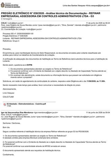 PREGÃO ELETRÔNICO Nº 038/2026 - DILIGÊNCIA COLIC À DVPM - DOCUMENTAÇÃO - REFINAR - G3
