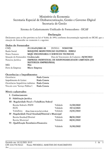 TOMADA DE PREÇOS Nº 004/2021 - SICAF E CNDT - MQN
