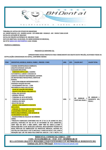 PREGÃO ELETRÔNICO Nº 04/2022 - PROPOSTA - ITEM 11 - BHDENTAL
