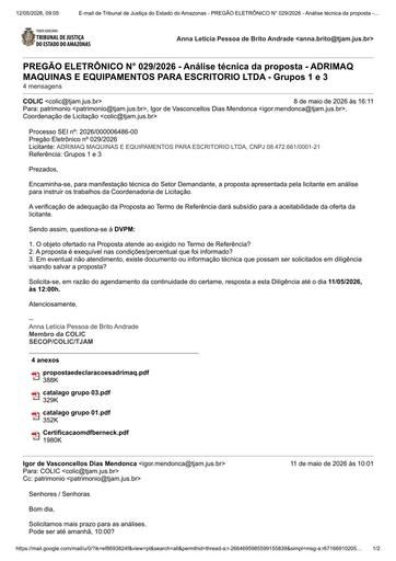 PREGÃO ELETRÔNICO Nº 029/2026 - DILIGÊNCIA COLIC À DVPM - PROPOSTA - ADRIMAQ MAQUINAS E EQUIPAMENTOS PARA ESCRITORIO LTDA - GRUPOS 1 E 3