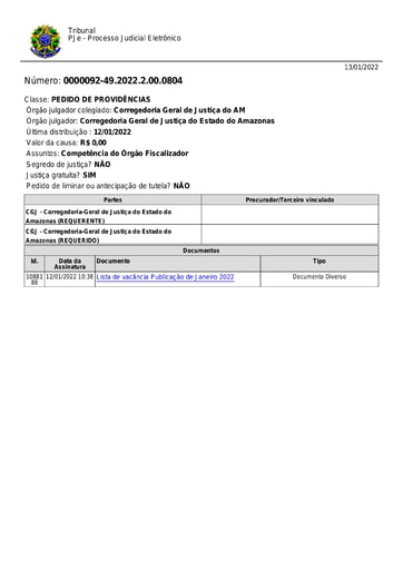 LISTA DE VACÂNCIA DAS SERVENTIAS EXTRAJUDICIAIS DO AMAZONAS – JANEIRO DE 2022 - homologada em 12/01/2022