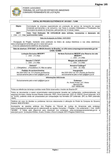 PREGÃO ELETRÔNICO Nº 001/2021 - EDITAL DE LICITAÇÃO