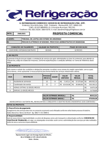 PREGÃO ELETRÔNICO Nº 029/2020 - PROPOSTA  - G REFRIGERAÇÃO