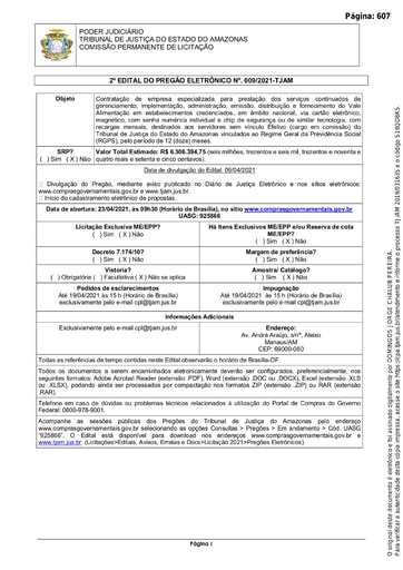 PREGÃO ELETRÔNICO Nº 009/2021 - 2º EDITAL DE LICITAÇÃO