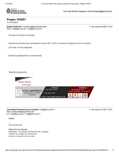 PREGÃO ELETRÔNICO Nº 010/2021 - E-MAIL - EXPERT