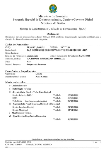 PREGÃO ELETRÔNICO Nº 51/2021 - HABILITAÇÃO - DOC. COMPLEMENTAR - R&A COMERCIO - ITEM 5