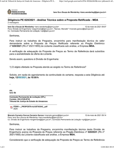 PREGÃO ELETRÔNICO Nº 020/2021 - DILIGÊNCIA CPL À DIVISÃO DE ENGENHARIA - PROPOSTA RETIFICADA - MDA