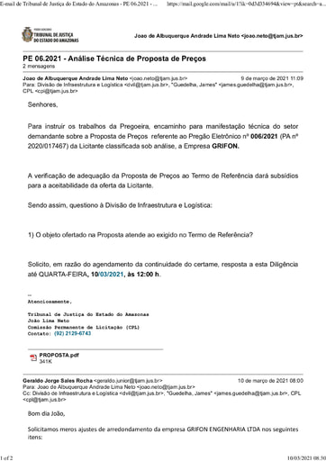 PREGÃO ELETRÔNICO Nº 006/2021 – DILIGÊNCIA CPL À DIVISÃO DE INFRAESTRUTURA E LOGÍSTICA - PROPOSTA - GRIFON
