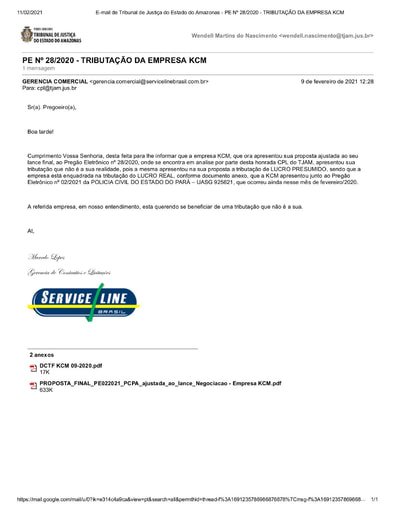 PREGÃO ELETRÔNICO Nº 028/2020 - E-MAIL - SERVICE LINE