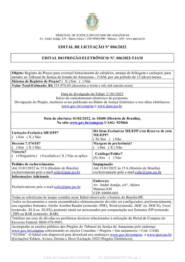 PREGÃO ELETRÔNICO Nº 006/2022 - EDITAL DE LICITAÇÃO
