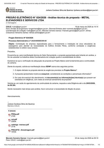 PREGÃO ELETRÔNICO Nº 024/2026 - DILIGÊNCIA COLIC À SEINF - PROPOSTA - METAL ELEVADORES E SERVICOS LTDA