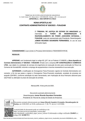 9ª Apostila - CT Nº 026.2023 - FUNJEAM X WT CONSTRUÇÕES E COMÉRCIO LTDA.pdf