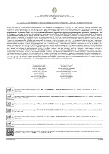 TOMADA DE PREÇOS 005/2021 - ATA DA SESSÃO - ABERTURA DO ENVELOPE DE PROPOSTAS
