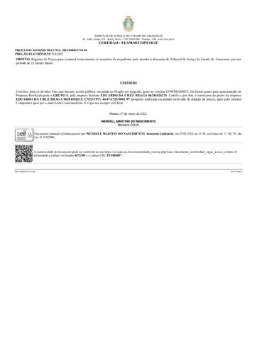 PREGÃO ELETRÔNICO Nº 018/2022 - CERTIDÃO DE DECURSO DE PRAZO - GRUPO 5 - EDUARDO DA CRUZ