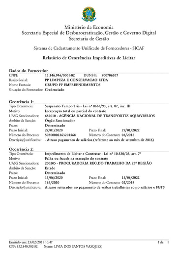 PREGÃO ELETRÔNICO Nº 006/2021 – SUSPENSÃO E IMPEDIMENTO - PP LIMPEZA