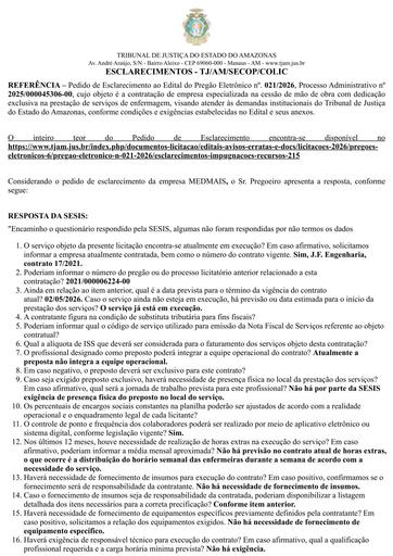 PREGÃO ELETRÔNICO Nº 021/2026 - RESPOSTA AO PEDIDO DE ESCLARECIMENTO - MEDMAIS
