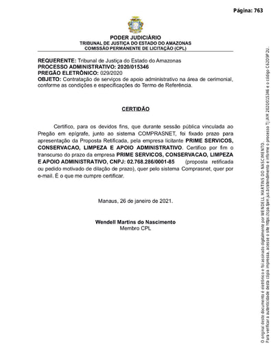 PREGÃO ELETRÔNICO Nº 029/2020 - CERTIDÃO DE DECURSO DE PRAZO - PRIME SERVIÇOS