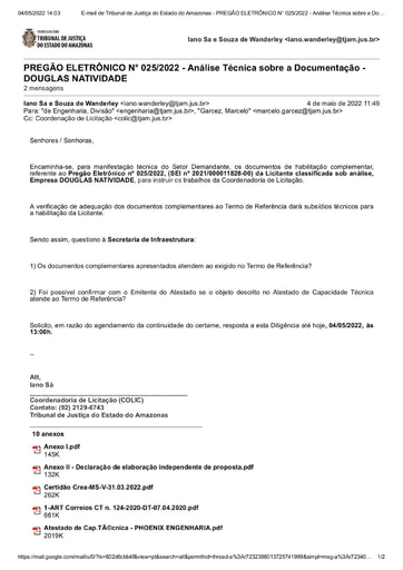PREGÃO ELETRÔNICO Nº 025/2022 - DILIGÊNCIA COLIC À SECRETARIA DE INFRAESTRUTURA - HABILITAÇÃO - DOUGLAS NATIVIDADE
