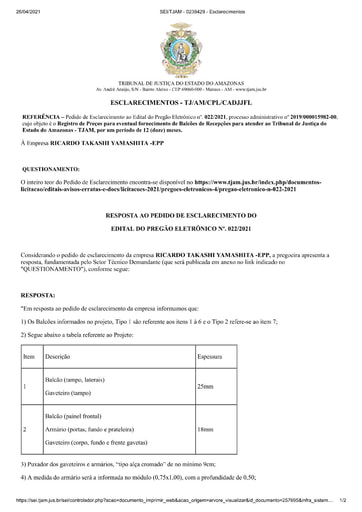 PREGÃO ELETRÔNICO Nº 022/2021 - RESPOSTA AO PEDIDO DE ESCLARECIMENTO - RICARDO TAKASHI