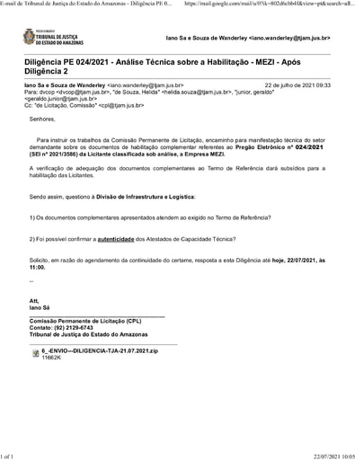 PREGÃO ELETRÔNICO Nº 024/2021 - DILIGÊNCIA CPL À DIVISÃO DE INFRAESTRUTURA E LOGÍSTICA - APÓS DILIGÊNCIA 2 - MEZI