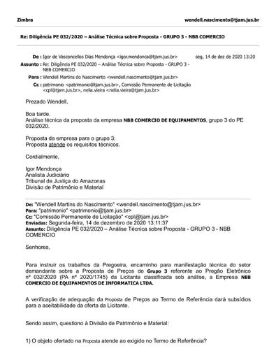 PREGÃO ELETRÔNICO Nº 032/2020 - DILIGÊNCIA CPL À DIVISÃO DE PATRIMÔNIO - PROPOSTA - G3 - NBB COMERCIO