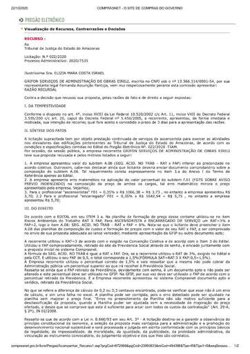 PREGÃO ELETRÔNICO Nº 022/2020 - RAZÕES RECURSAIS - GRIFON