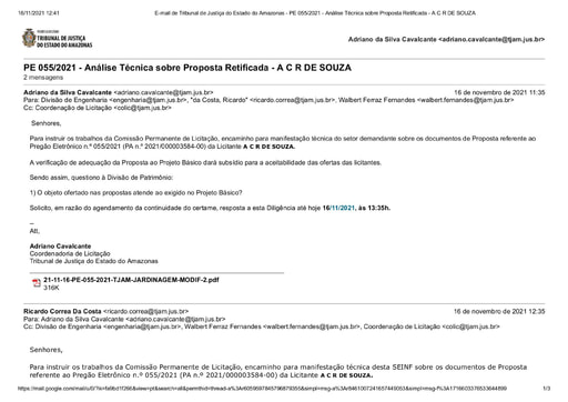 PREGÃO ELETRÔNICO Nº 55/2021 - DILIGÊNCIA COLIC À SECRETARIA DE INFRAESTRUTURA - PROPOSTA RETIFICADA - ACR