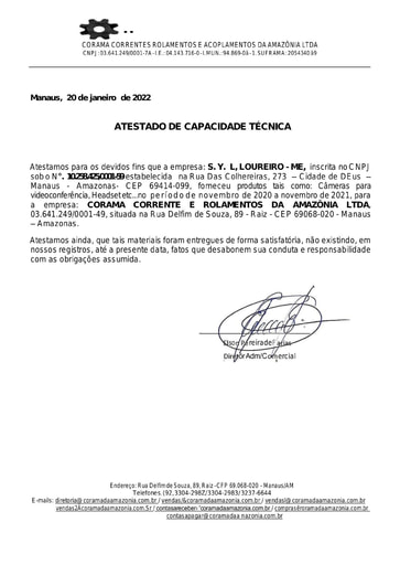 PREGÃO ELETRÔNICO Nº 031/2022 - HABILITAÇÃO - DOCUMENTOS COMPLEMENTARES - S. Y. L. LOUREIRO