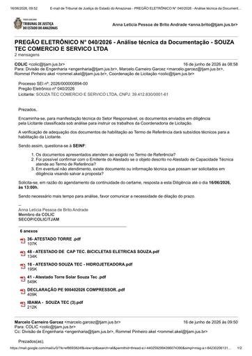 PREGÃO ELETRÔNICO Nº 040/2026 - DILIGÊNCIA COLIC À SEINF - DOCUMENTAÇÃO - SOUZA TEC COMERCIO E SERVICO LTDA