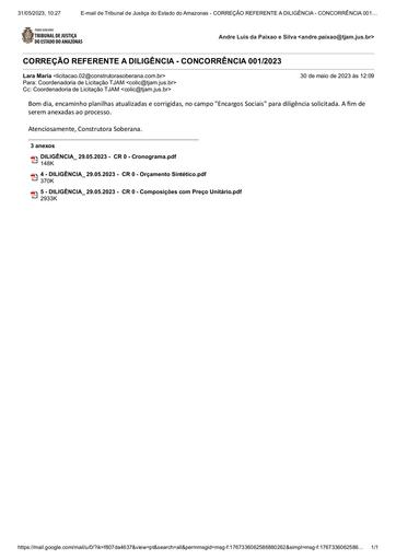 CONCORRÊNCIA Nº 001/2023 - E-MAIL - COMPLEMENTO DE DILIGÊNCIA - PROPOSTA - SOBERANA