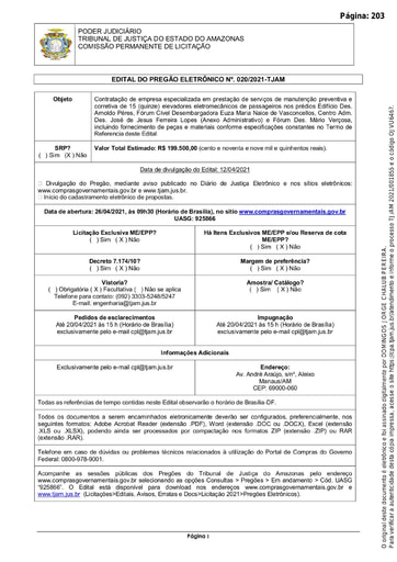 PREGÃO ELETRÔNICO Nº 020/2021 - EDITAL DE LICITAÇÃO