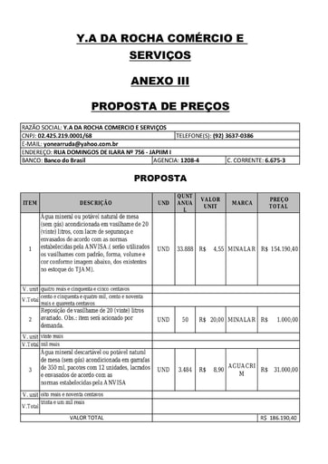 PREGÃO ELETRÔNICO Nº 009/2020 - PROPOSTA RETIFICADA - Y A DA ROCHA
