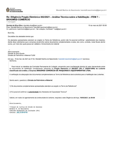 PREGÃO ELETRÔNICO Nº 002/2021 – DILIGÊNCIA CPL À DIVISÃO DE PATRIMÔNIO - DOCUMENTOS COMPLEMENTARES - ITEM 7 - BRASMED COMÉRCIO