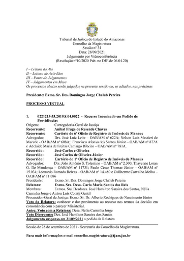 Pauta de Julgamento do Conselho da Magistratura para o dia 28.09.2021