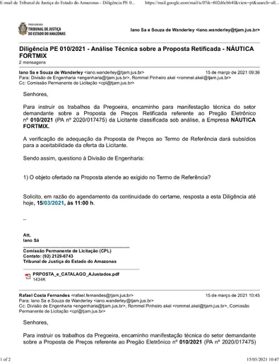 PREGÃO ELETRÔNICO Nº 010/2021 - DILIGÊNCIA CPL À DIVISÃO DE ENGENHARIA - PROPOSTA RETIFICADA - NÁUTICA FORTMIX