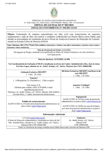 CONCORRÊNCIA Nº 002/2021 - EDITAL DE LICITAÇÃO