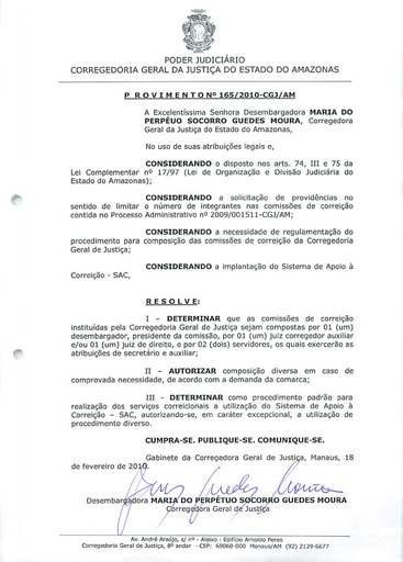 Provimento 165 - Dispõe sobre a composição de comissão de Correição