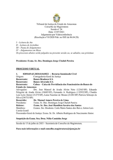 Pauta de Julgamento do Conselho da Magistratura para o dia 13.07.2021