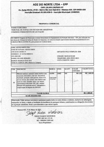 PREGÃO ELETRÔNICO Nº 002/2021 - PROPOSTA RETIFICADA - ITEM 2 - ADZ DO NORTE