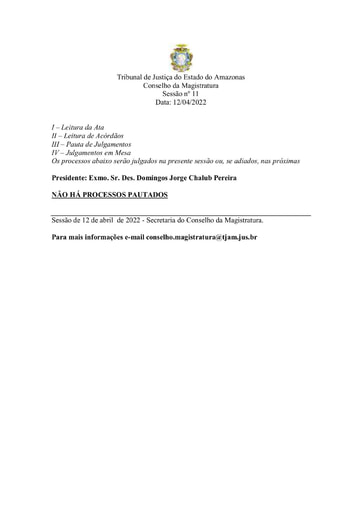 Pauta de Julgamento do Conselho da Magistratura para o dia 12/04/2022