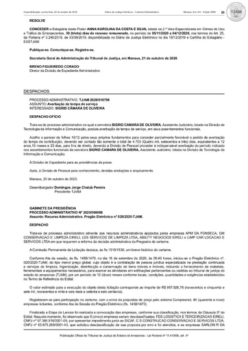 PREGÃO ELETRÔNICO Nº 020/2020 - PROVA DE PUBLICAÇÃO DO DESPACHO NO DJE - RECURSO