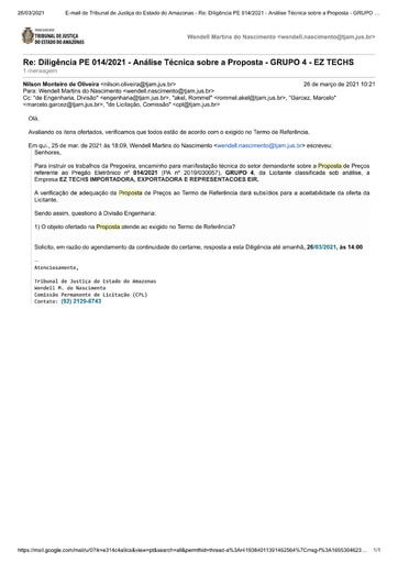 PREGÃO ELETRÔNICO Nº 014/2021 – DILIGÊNCIA CPL À DIVISÃO DE ENGENHARIA - PROPOSTA - GRUPO 4 - EZ TECHS