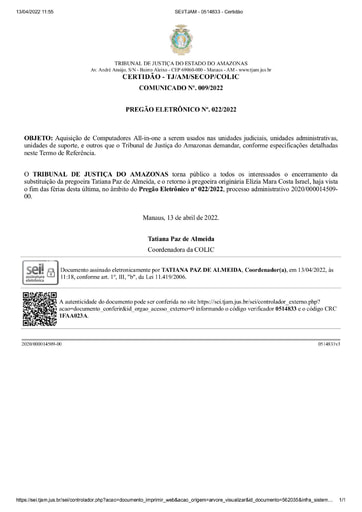 PREGÃO ELETRÔNICO N° 022/2022 - COMUNICADO - RETORNO À PREGOEIRA ORIGINÁRIA