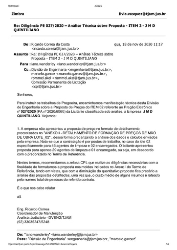 PREGÃO ELETRÔNICO Nº 027/2020 - DILIGÊNCIA CPL À DIVISÃO DE ENGENHARIA -  PROPOSTA ITEM 2 - J D M