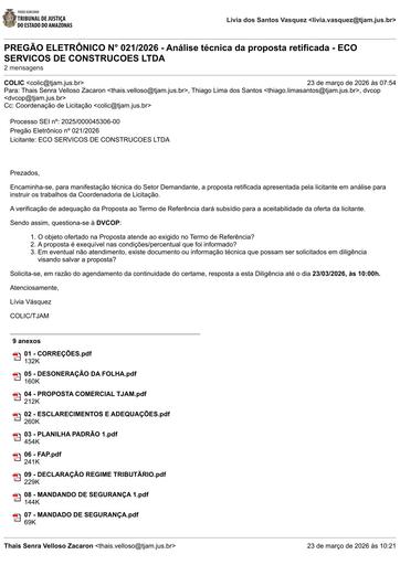 PREGÃO ELETRÔNICO Nº 021/2026 - DILIGÊNCIA COLIC À DVCOP - PROPOSTA RETIFICADA - ECO